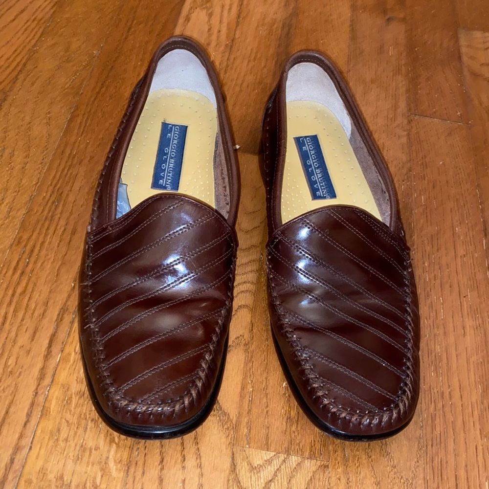 GIORGIO BRUTINI LE GLOVE Brown Slip On Leather Men Dress Shoes Size 9D.